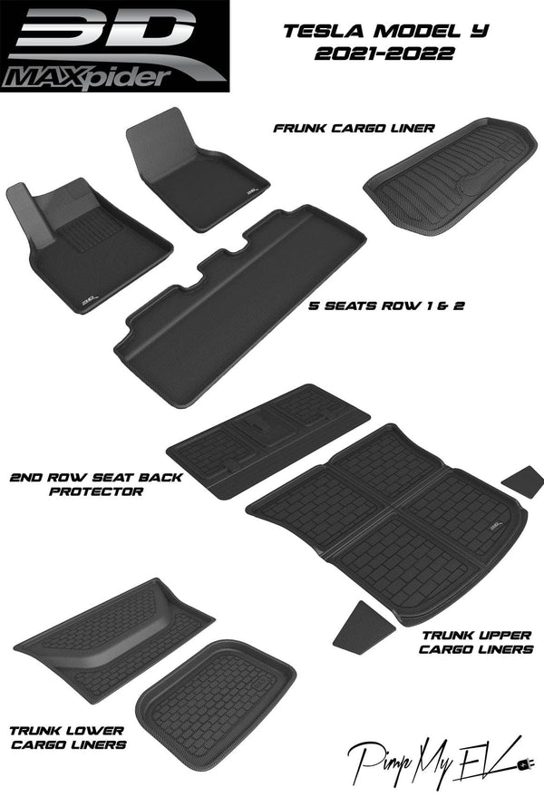 省スペース 洗える おしゃれ 3D MAXpider All-Weather Floor Mats for Tesla Model Y 2021- 2022 Premium Custom Fit Floor Liners, ELITECT Series (1st ＆ 2nd Row) 