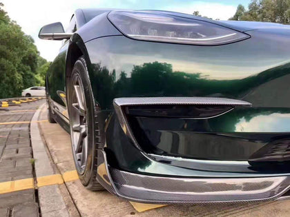 Genuine Gloss Carbon Fiber V Type Blade Front Lip For Tesla Model