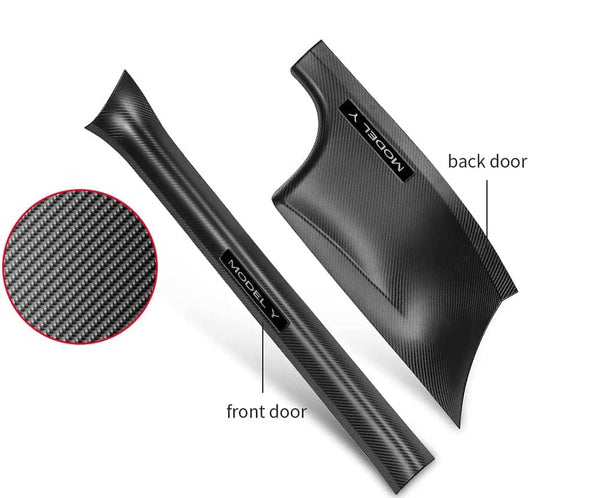 Carbon Fiber Style Door Trim Sill Protectors For Tesla Model Y