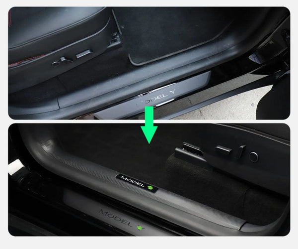 Tesla Model 3 Door Sill Protector Scuff Plates Matte Carbon Fiber ABS Front  and Rear Door Car Pedal Kick Protection Strip Styling Covers Accessories 