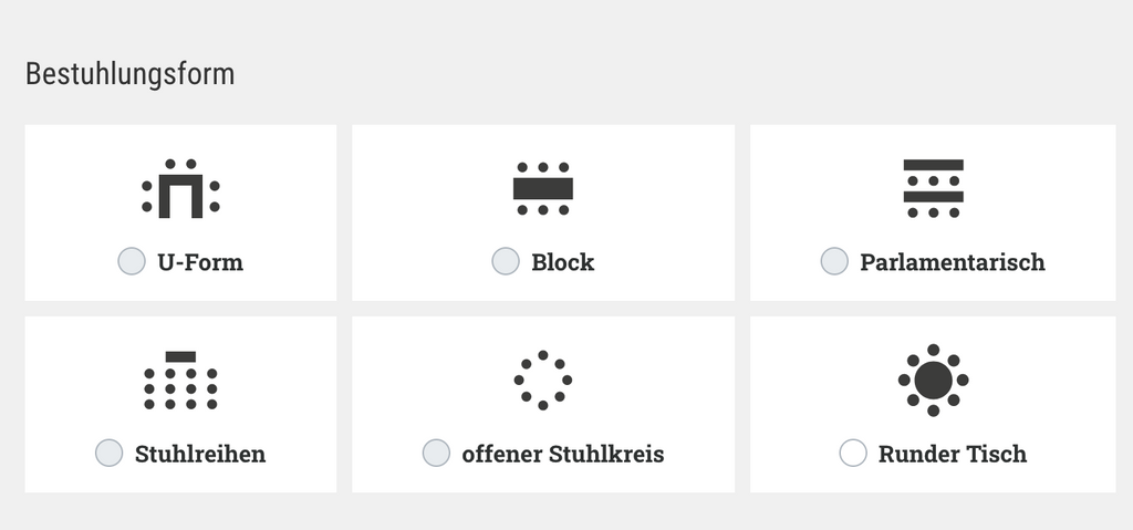 Bestuhlungsform für den Seminartermin aussuchen