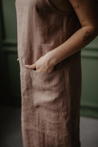 Linen Apron Dress Close up By AmourlInen