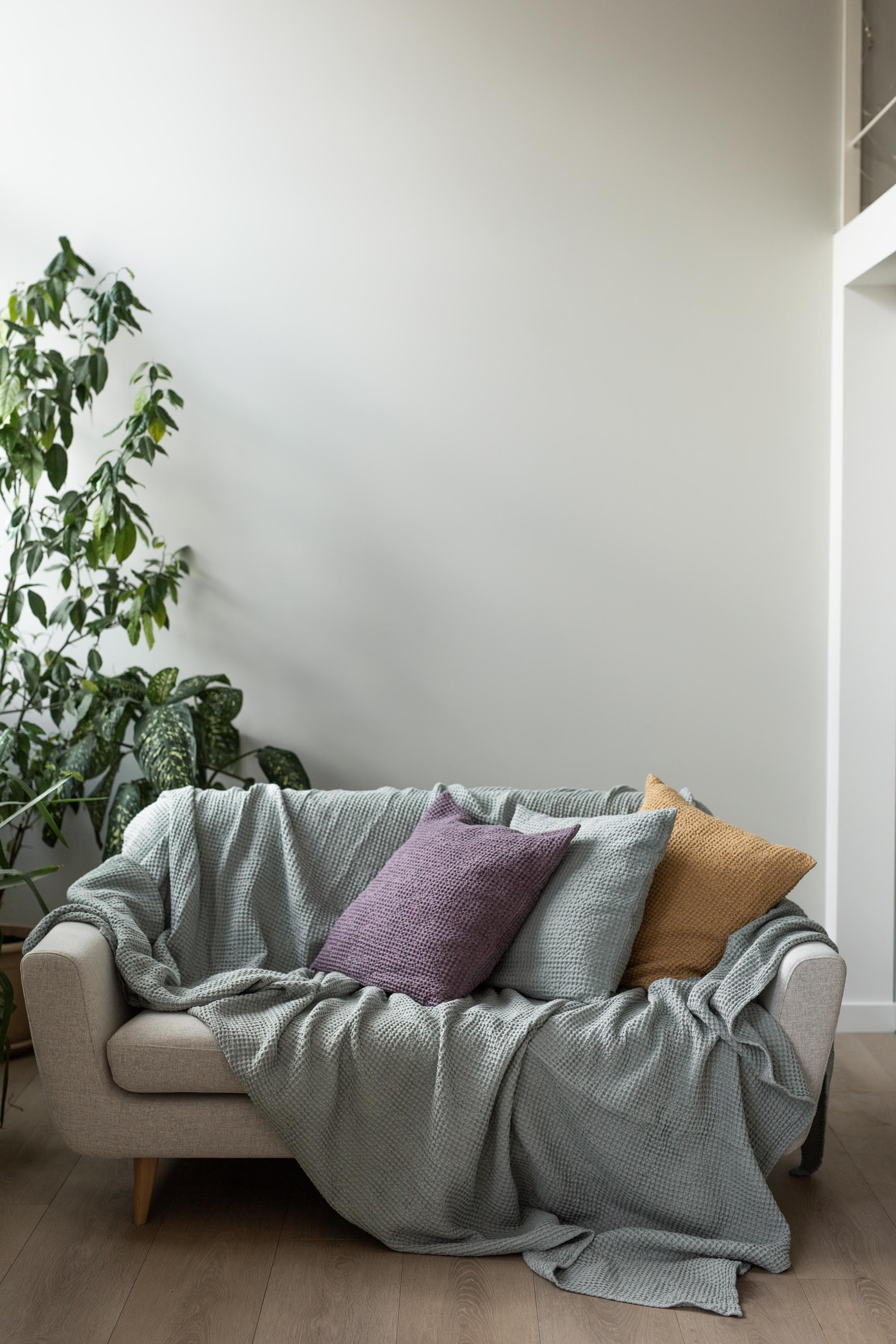 Linen waffle blanket in Sage Green