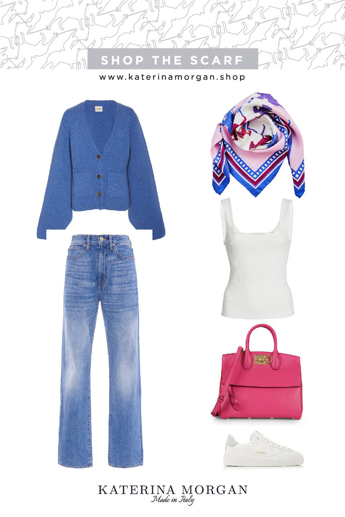 Weekend chic with silk scarf