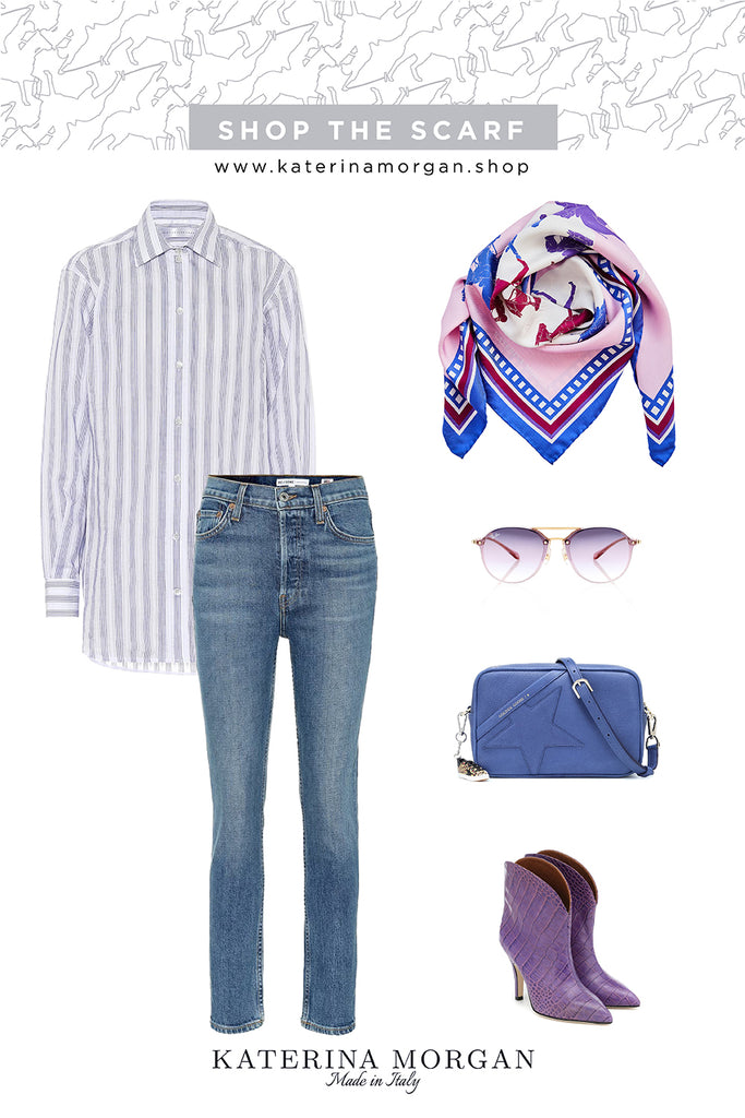 Denim and purple outfit