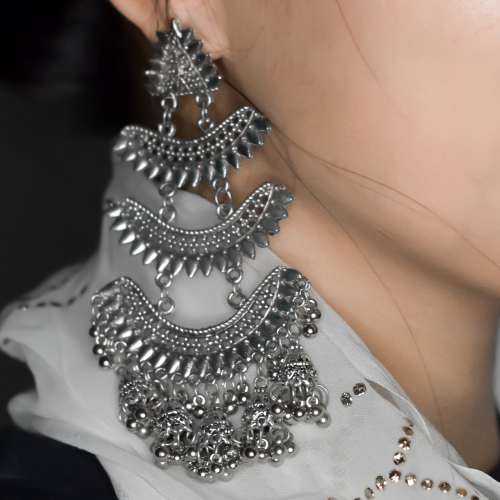 Statement Oxidised Silver Earrings For Bridesmaids Inspired By Mouni Roys  Big Jhumkas