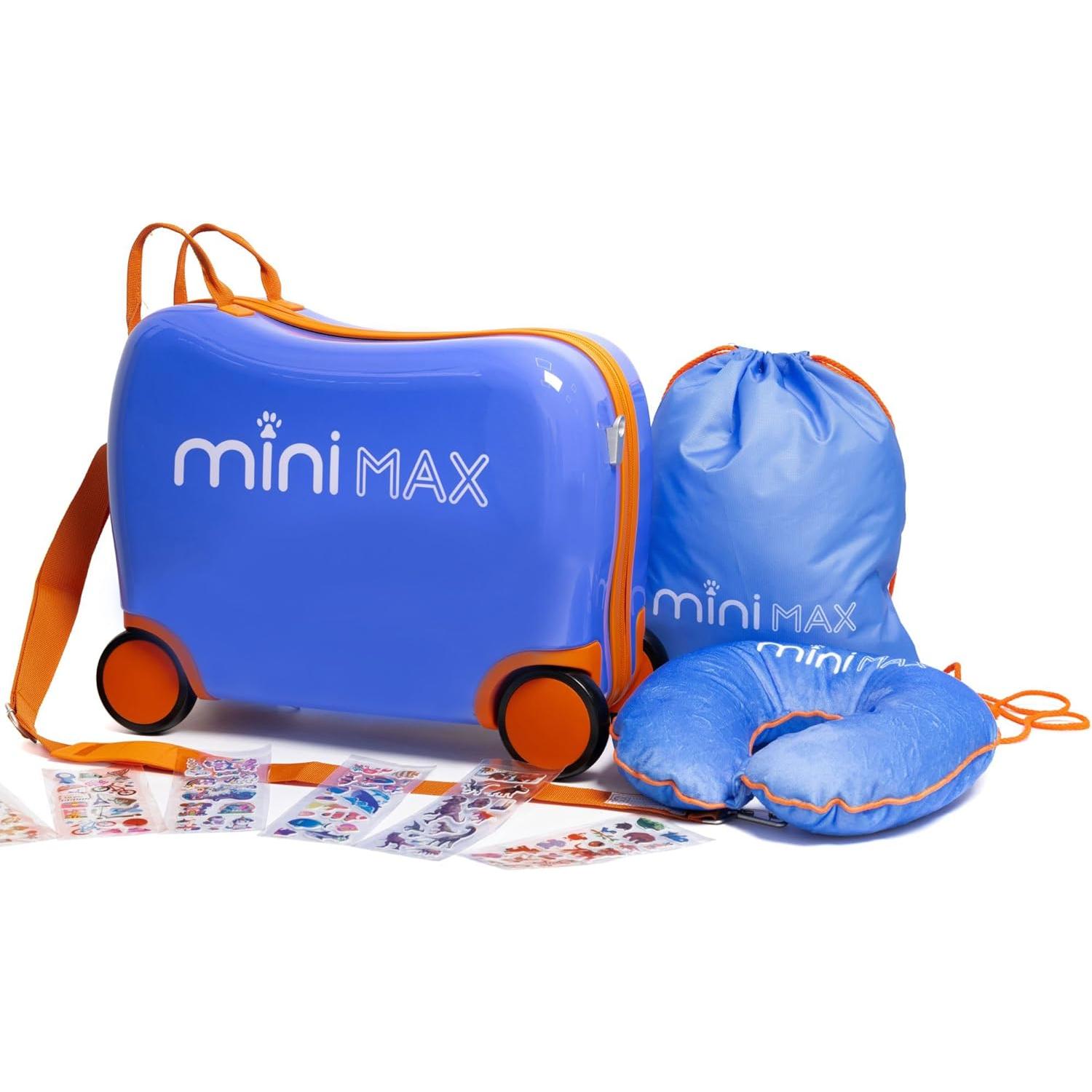 Aerolite MiniMax Childrens Ride-On Suitcase Fits 45x36x20cm EasyJet Maximum Size Kids Hand Luggage With Wheels 29L - Blue