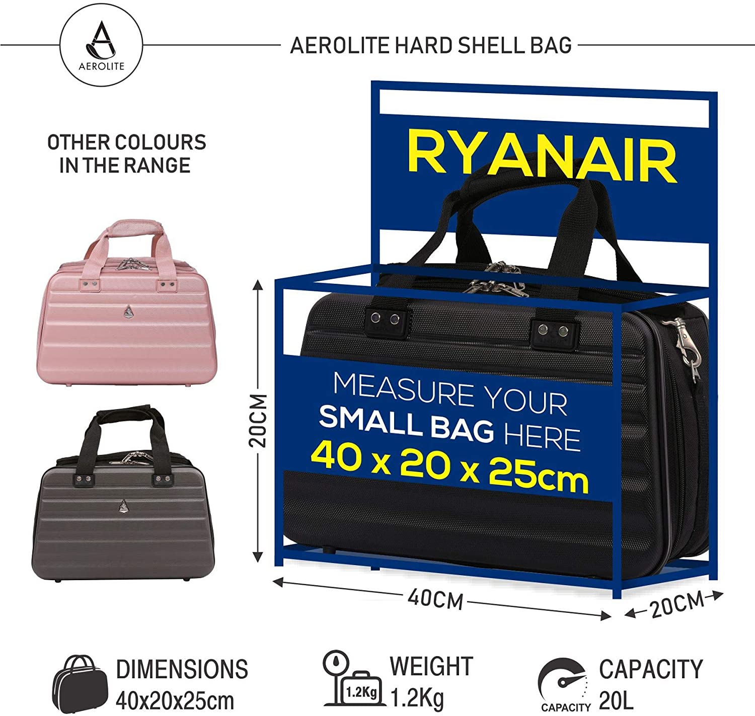 Aerolite (40x20x25cm) Maximum Cabin Hand Holdall Bag, – Travel Luggage & Cabin Bags
