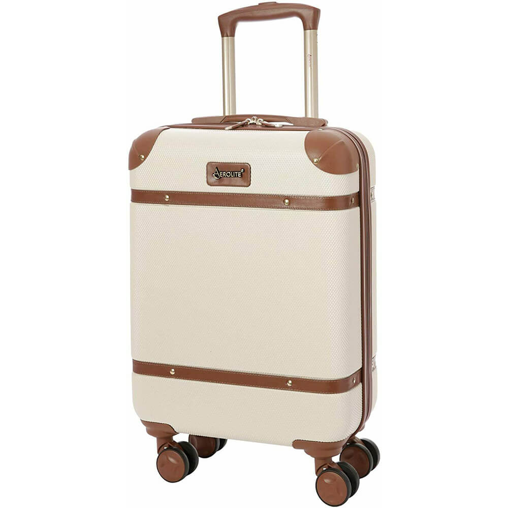 Aerolite Vintage Classic (55x35x20cm) Lightweight Hard Shell Cabin Hand Luggage, Approved For Ryanair, easyJet, British Airways, Delta, Lufthansa, Norwegian, Jet2, Virgin Atlantic and many more! - Cream