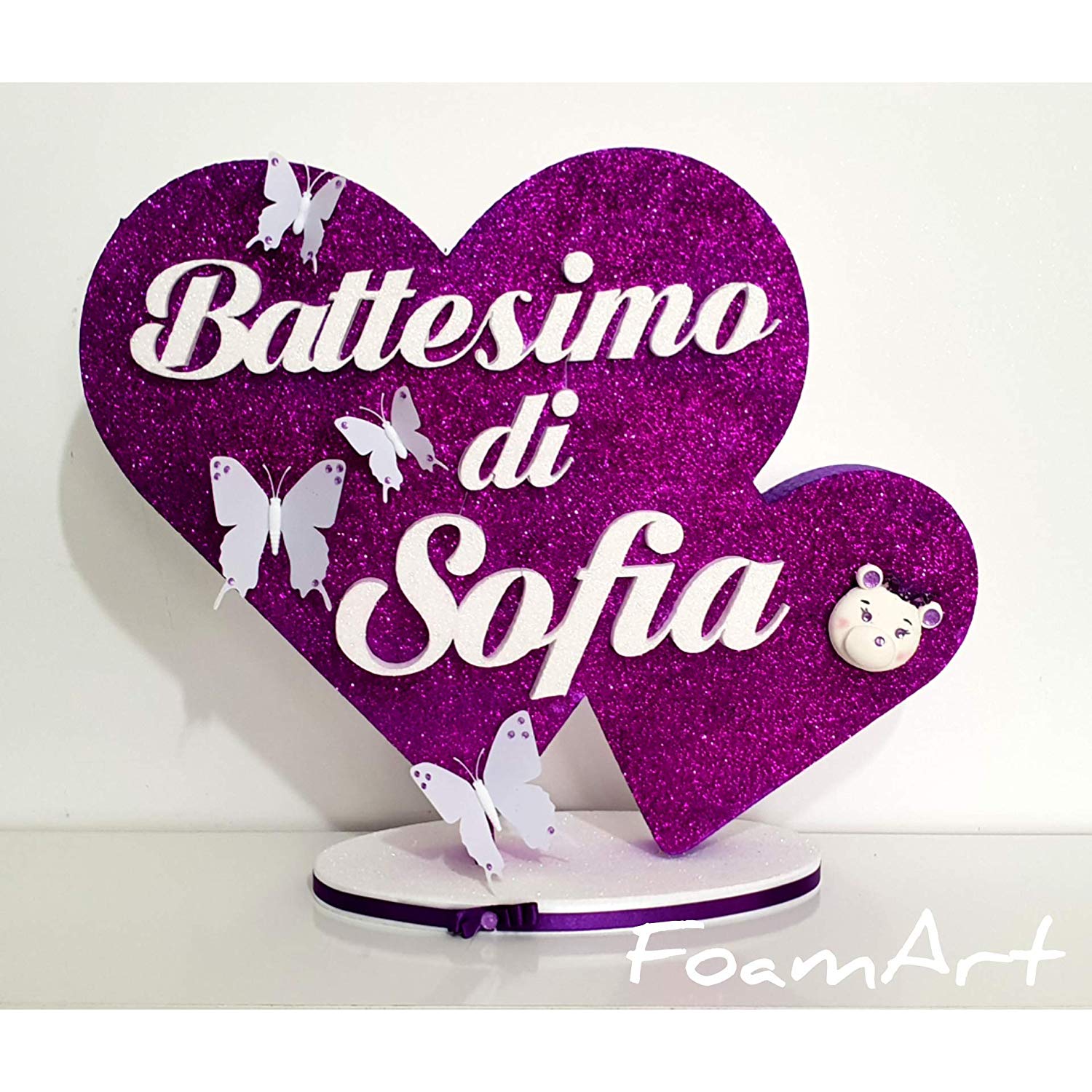 Decorazione in Polistorolo con Glitter (Doppio Cuore con Animali - Bat –  Foamart