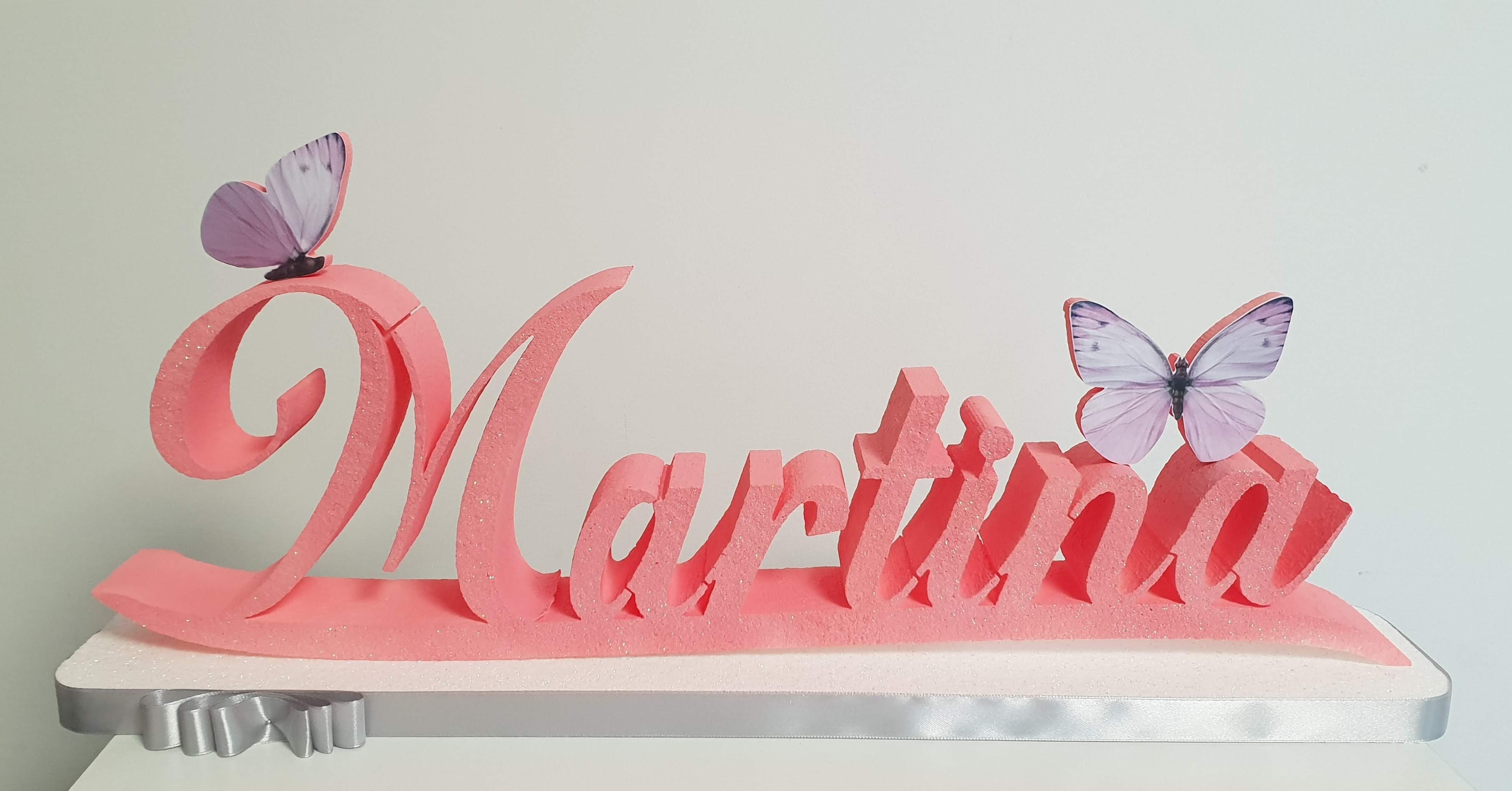Nome in polistirolo 7 lettere Personalizzato con base e farfalle Rosa  Antico – Foamart