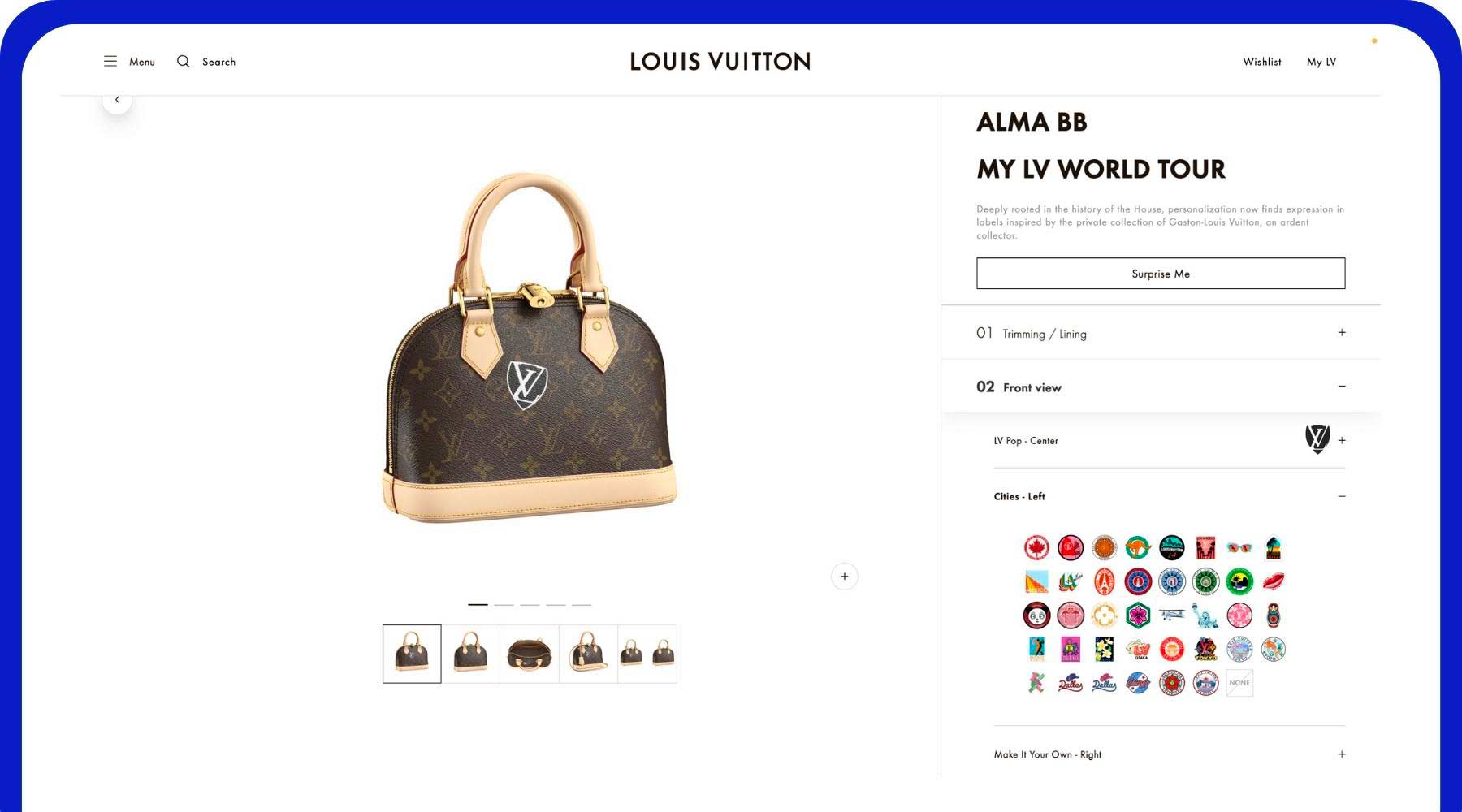 Louis Vuitton Alma Bb My LV World Tour Customizable Monogram