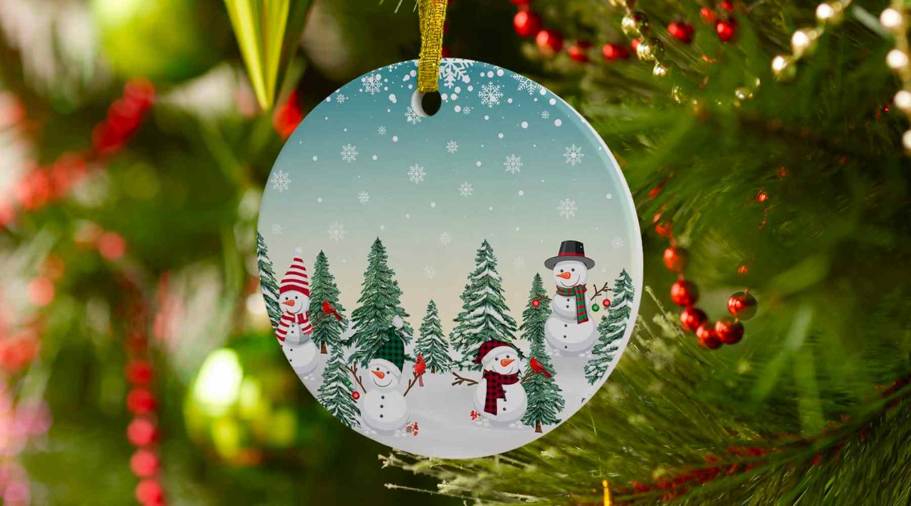 print on demand christmas ornaments with snowman