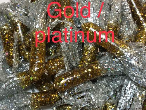 Tuff Bugs Gold/Platinum - 10/pkg -2 1/2 inch solid body soft rubber bait