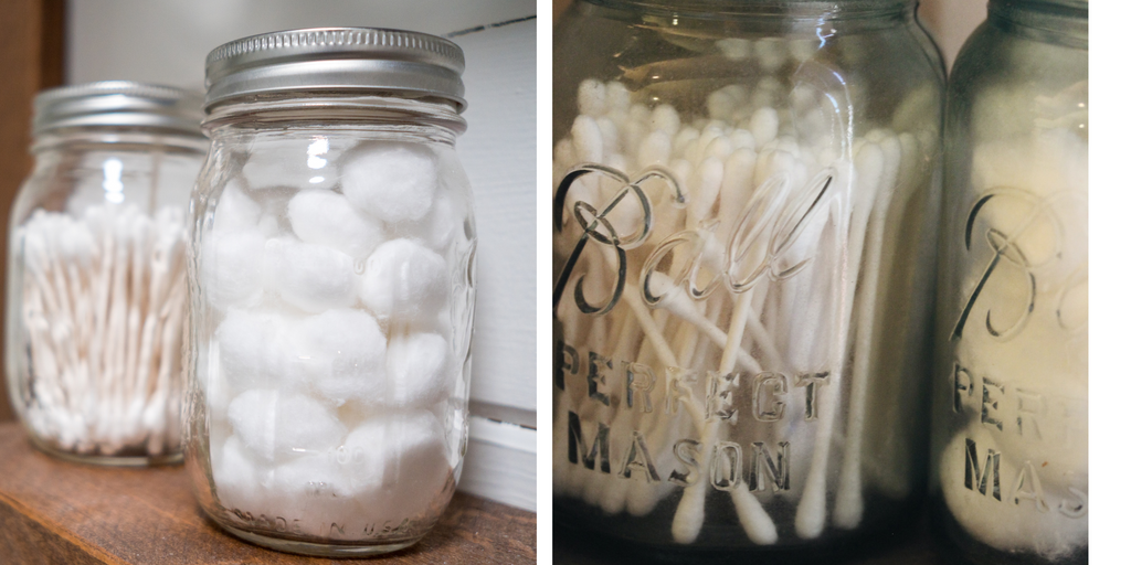 Ball Mason glass jars with cotton wool