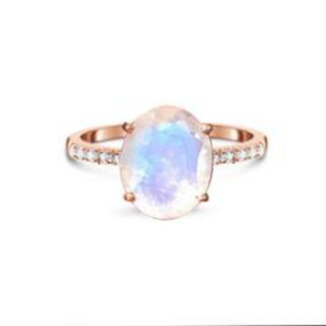 Image of The Enchanted Ring/18k Rose Gold Vermeil with Rainbow Moonstone and White Topaz