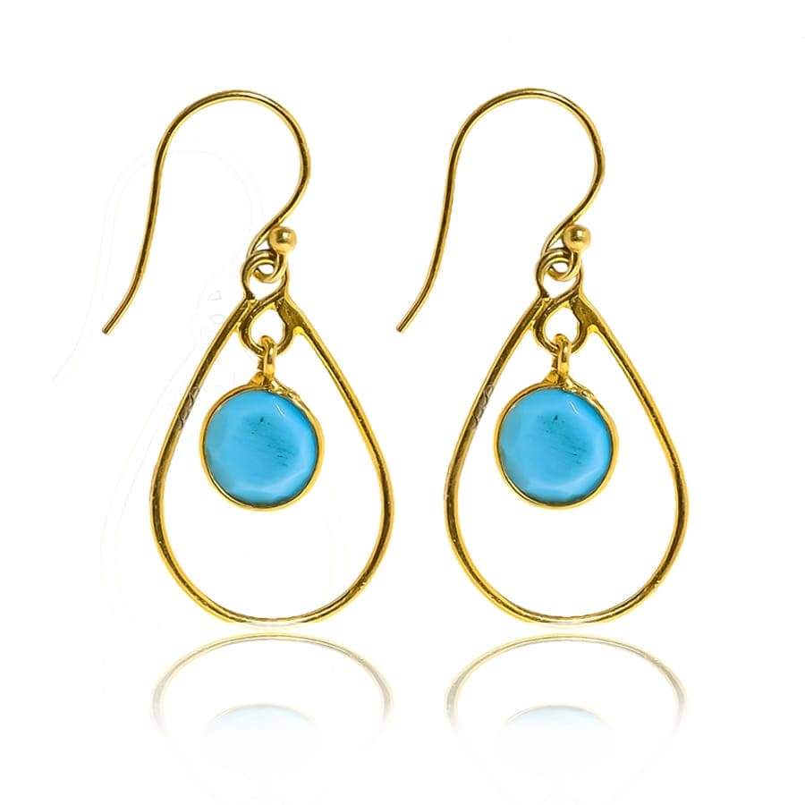 Single Teardrop Hoop Earrings/18K Yellow Gold & Turquoise