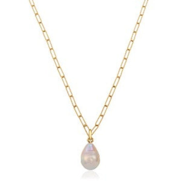 Image of Baroque Pearl Teardrop Paperclip Necklace/18k Yellow Gold with Baroque Pearl