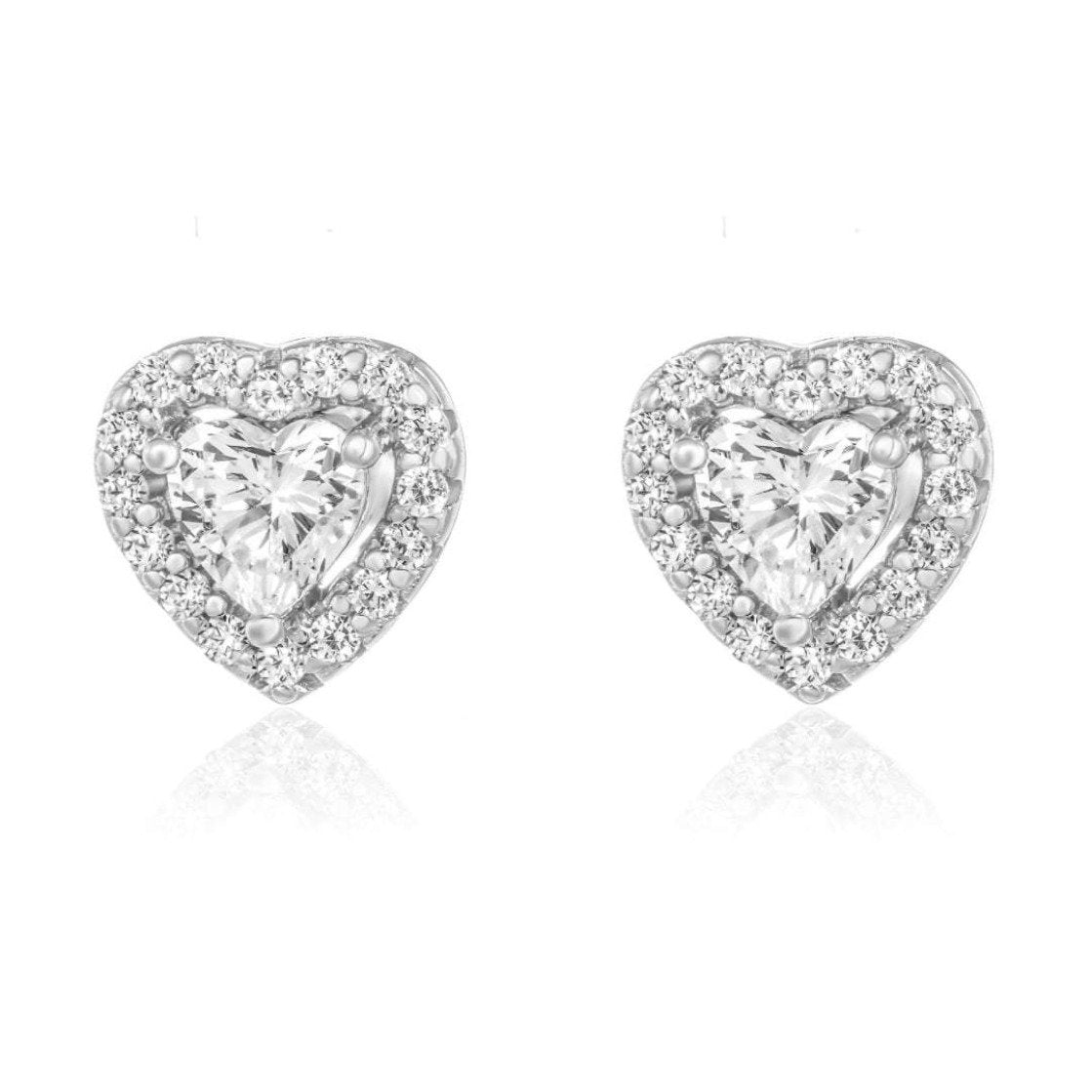 1.5 Carat Halo Heart Stud Earrings/18K White Gold & Cubic Zirconia