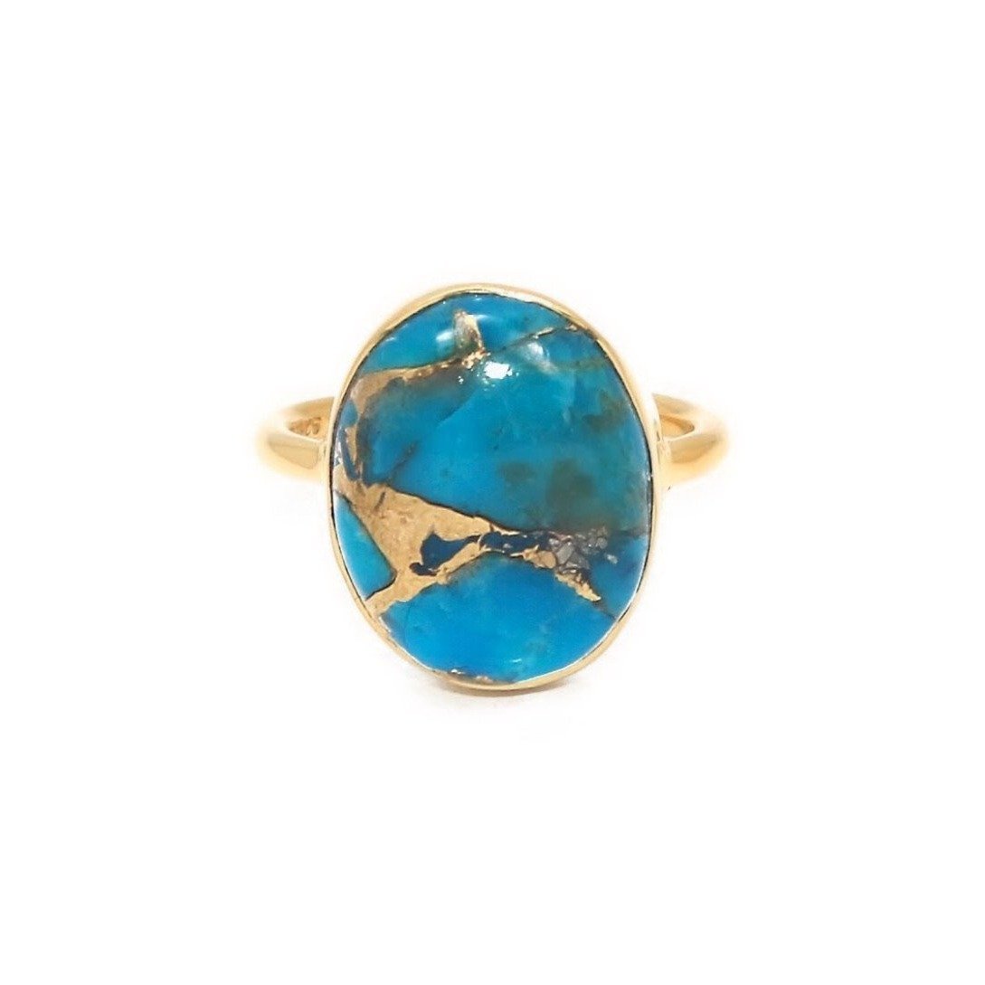 Image of The XL Copper Turquoise Ring/18k Yellow Gold Vermeil in Copper Turquoise