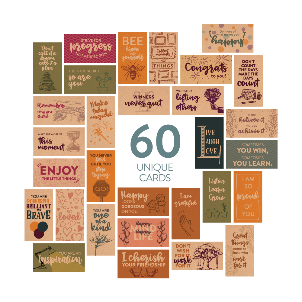 DiverseBee 60 Pack Assorted Motivational Cards - Inspirational and Kindness Mini Note Cards, Gratitude Encouragement Card Set with 60 Unique