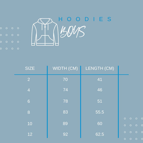 AO Size Guide for Boy's Hoodies