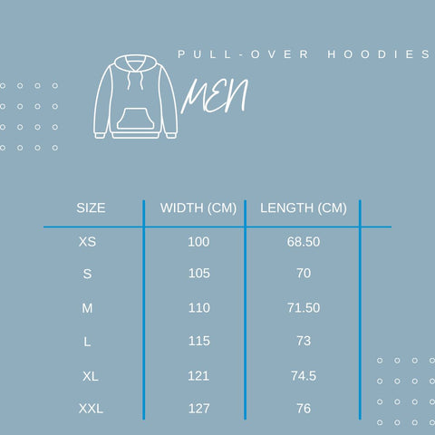 AO Size Guide for Men's Pull-Over Hoodies