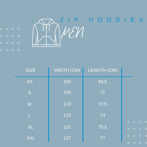 AO Size Guide for Men's Zip Hoodies