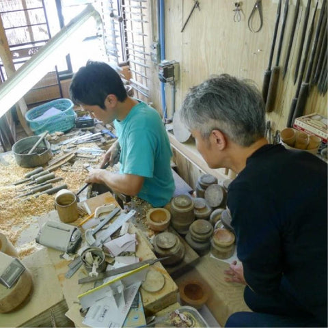 Kihachi san and Satake san traditional wood turning and lacquering in Japan