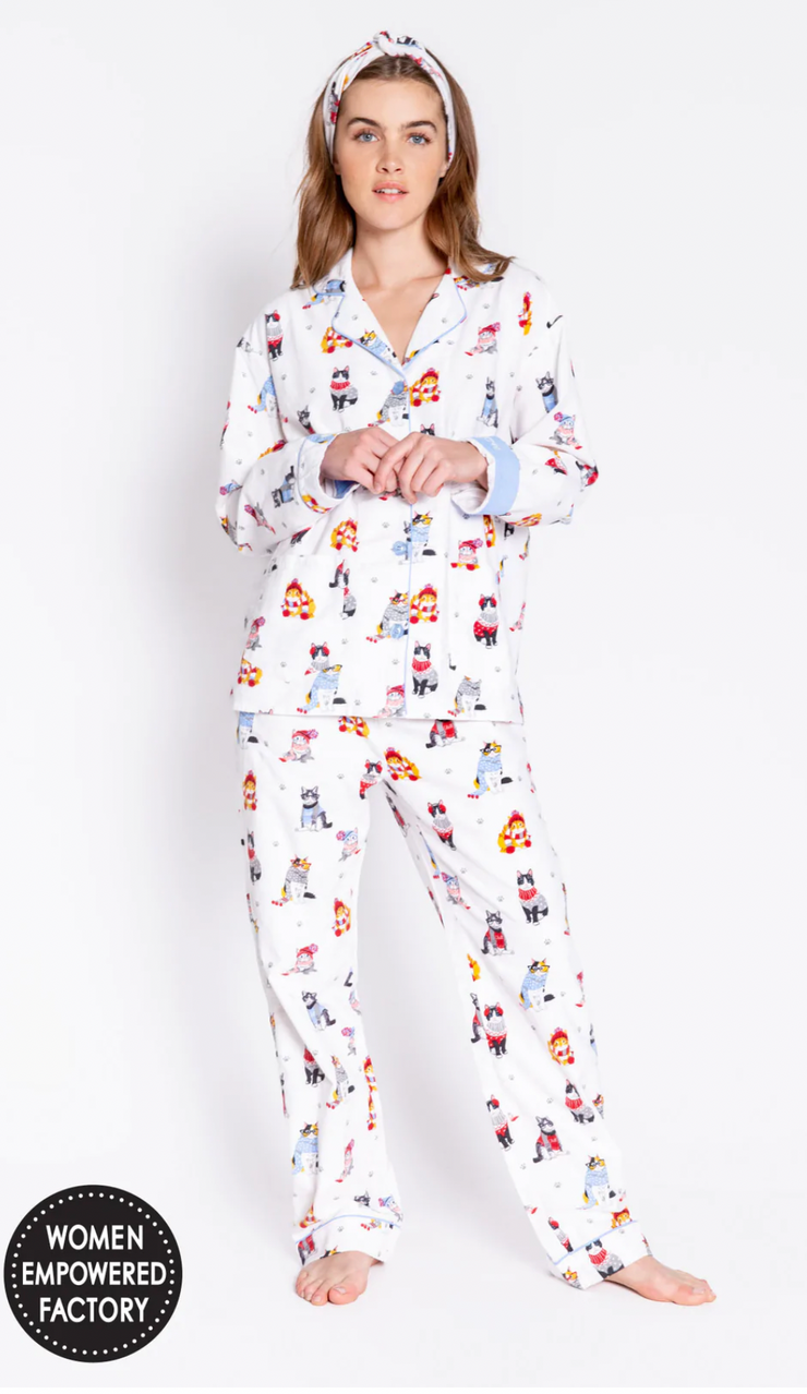 PJ Salvage Playful Prints Dog Lover Cotton Jersey Classic Pajama Set in Ice  Blue