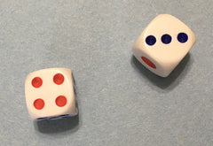 Two dice showing four and three