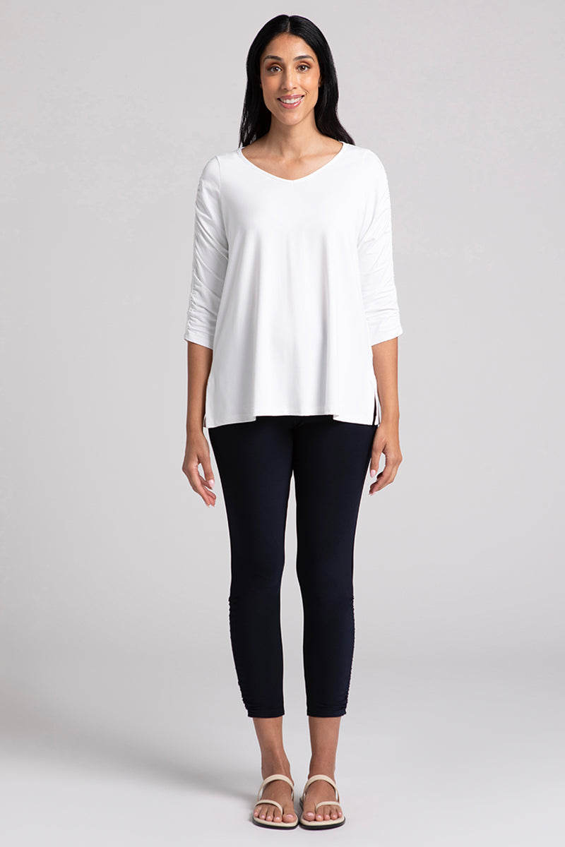 Revelry Top with Ruched Sleeve | White