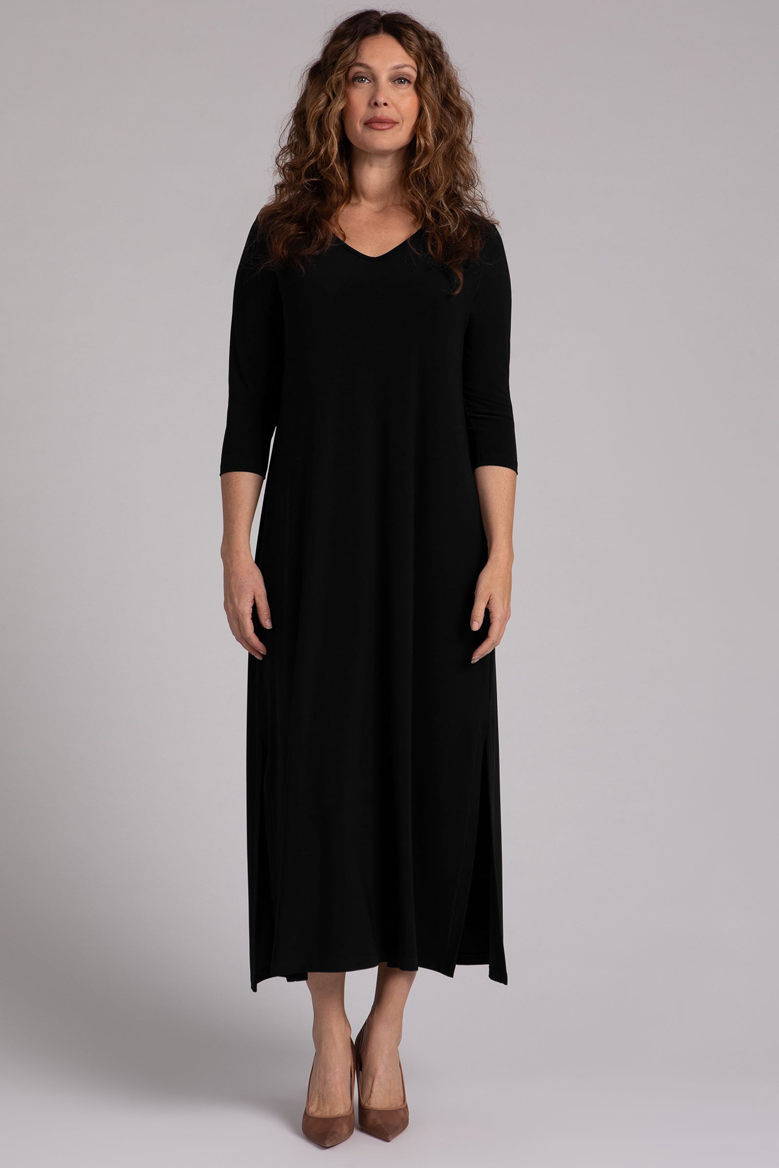 V-Neck Slit Dress | Black