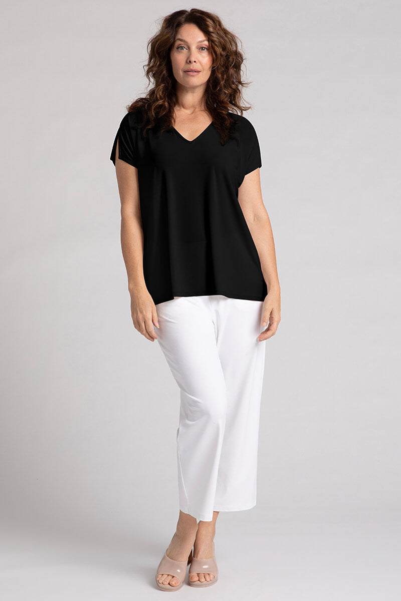 V-Neck Slit Sleeve Top | Black