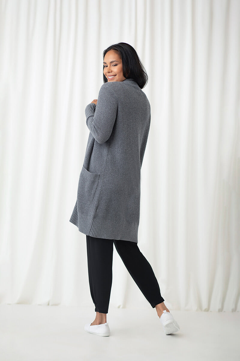 Basket Stitch Cardigan | Melange Light Grey