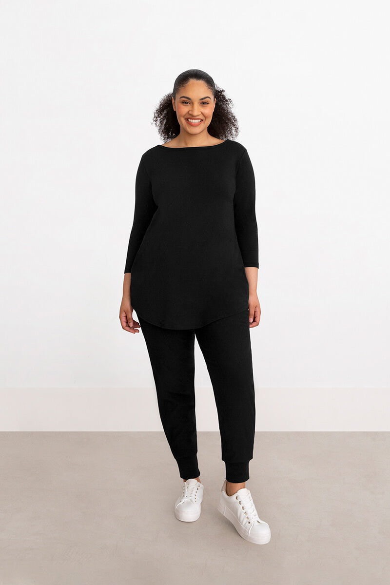 Bamboo Cotton Boat Neck Tunic | Black