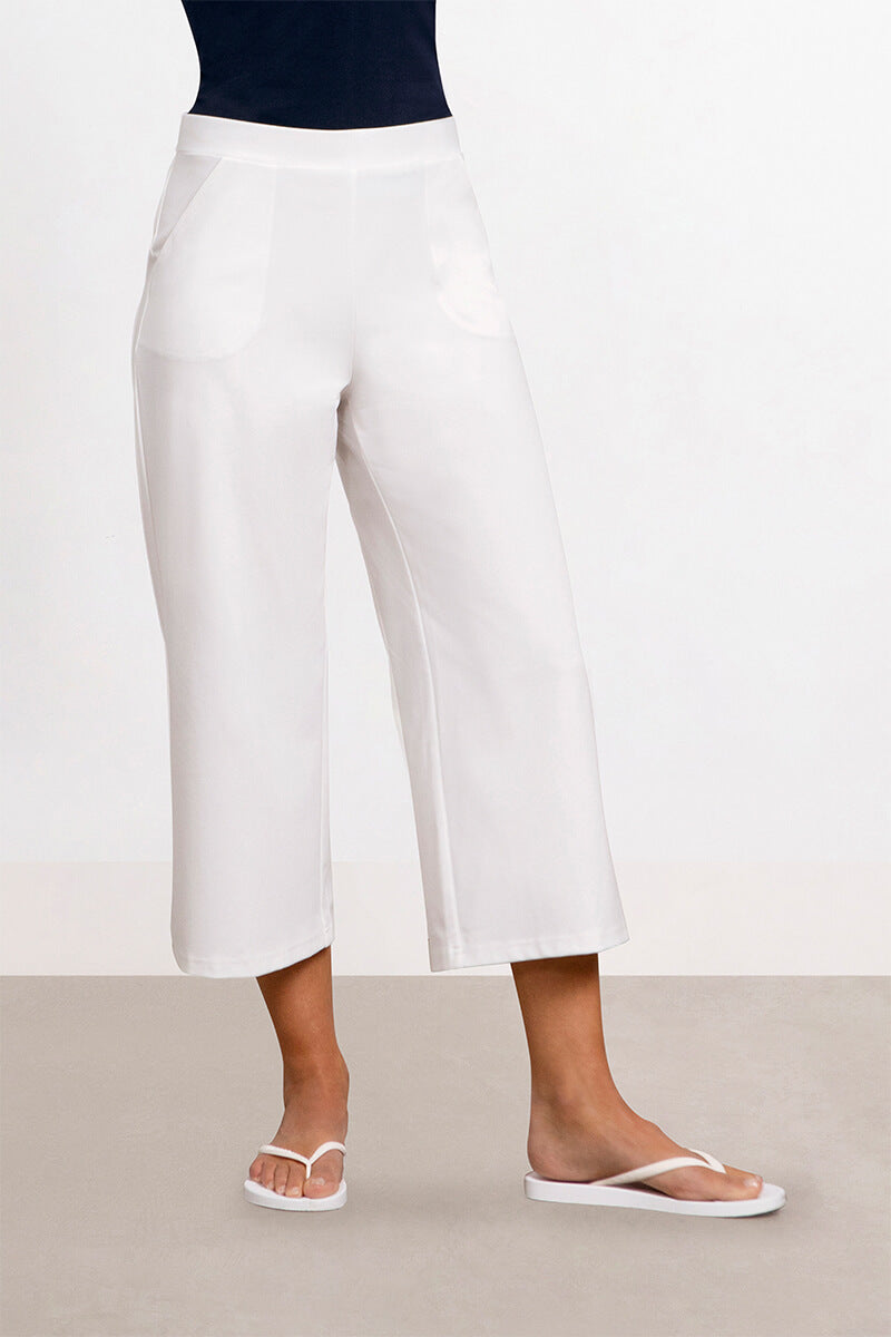 Lux Ponte Nu Wide Leg Crop | White