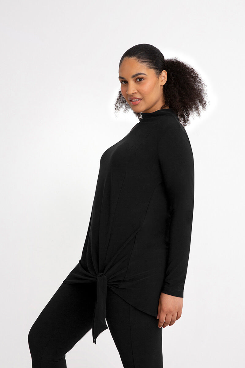 Mock Neck Tie Tunic | Black