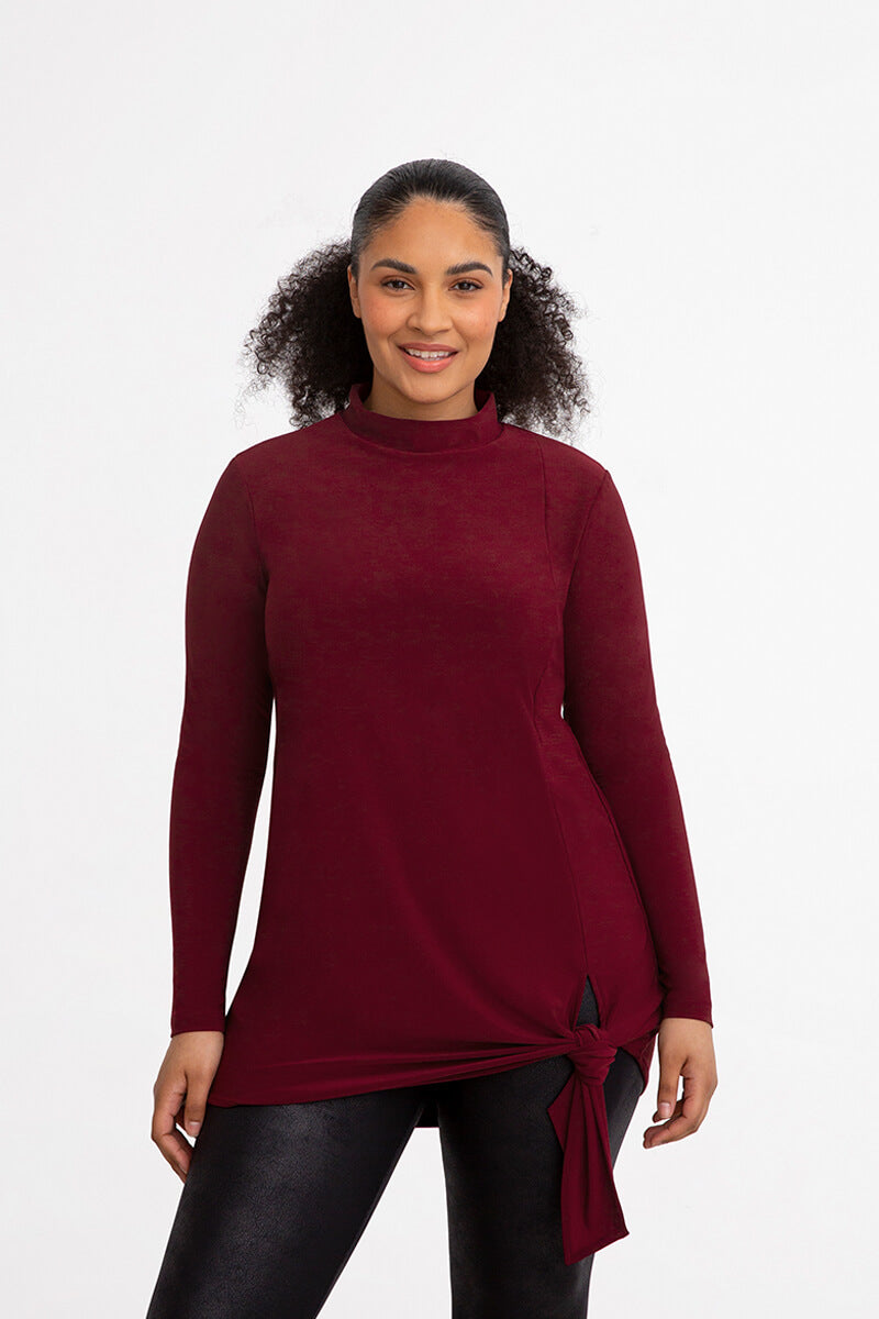 Mock Neck Tie Tunic | Pomegranate