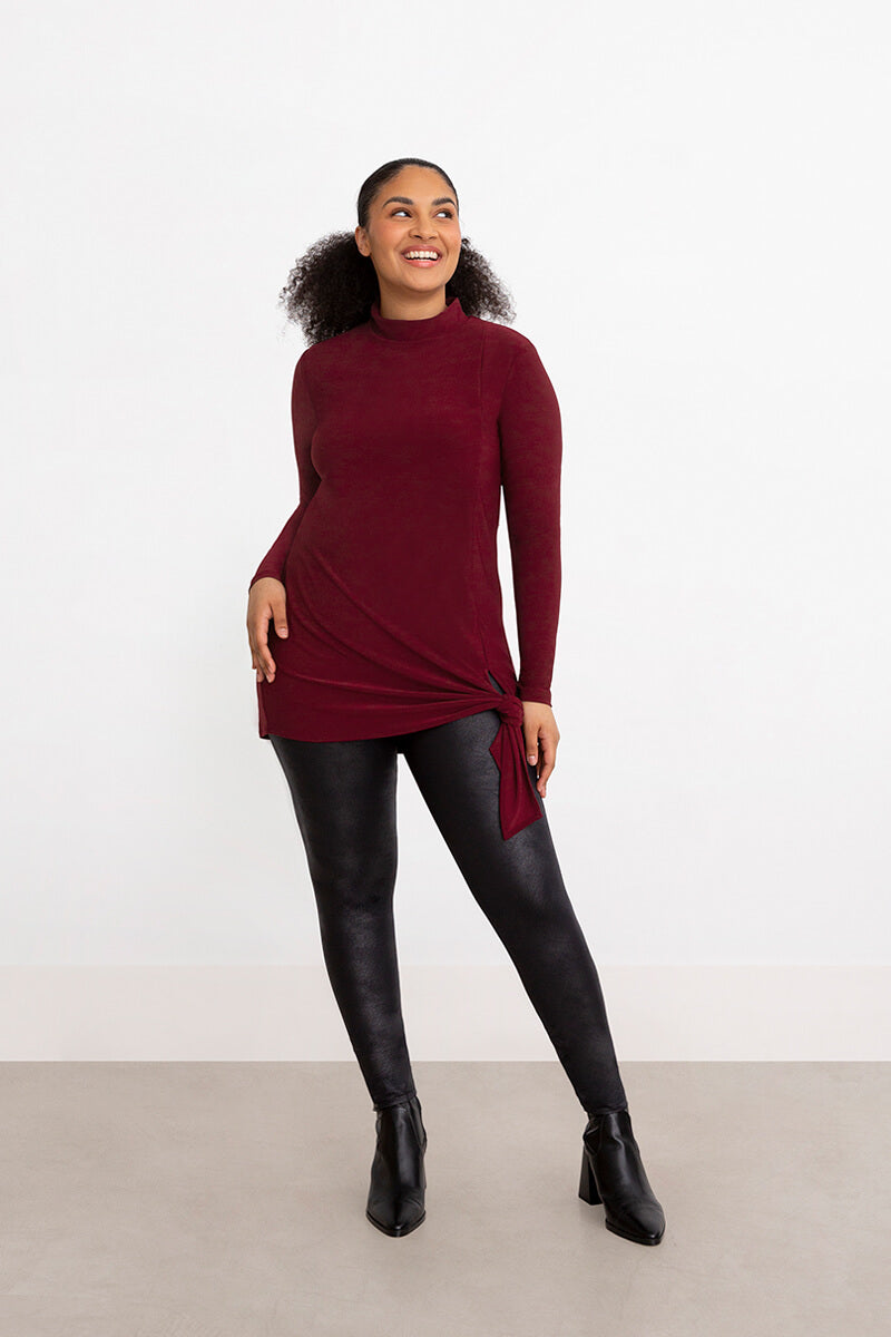 Mock Neck Tie Tunic | Pomegranate