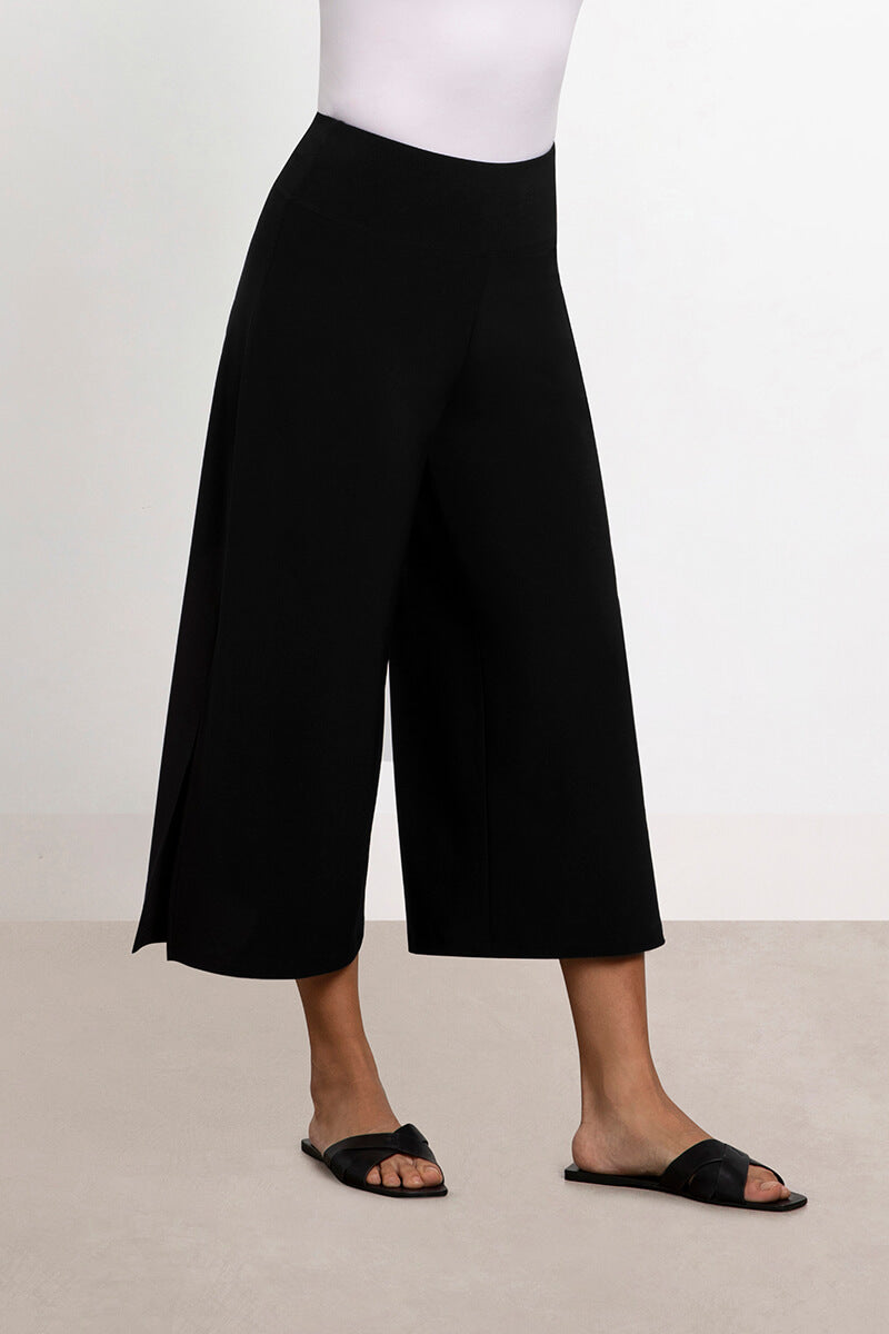 Side Slit Wide Capri | Black