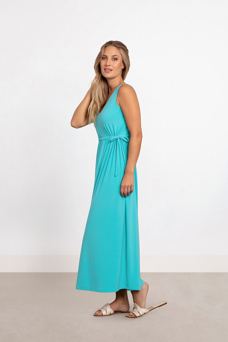 Sleeveless Reversible Tie Dress | Aqua