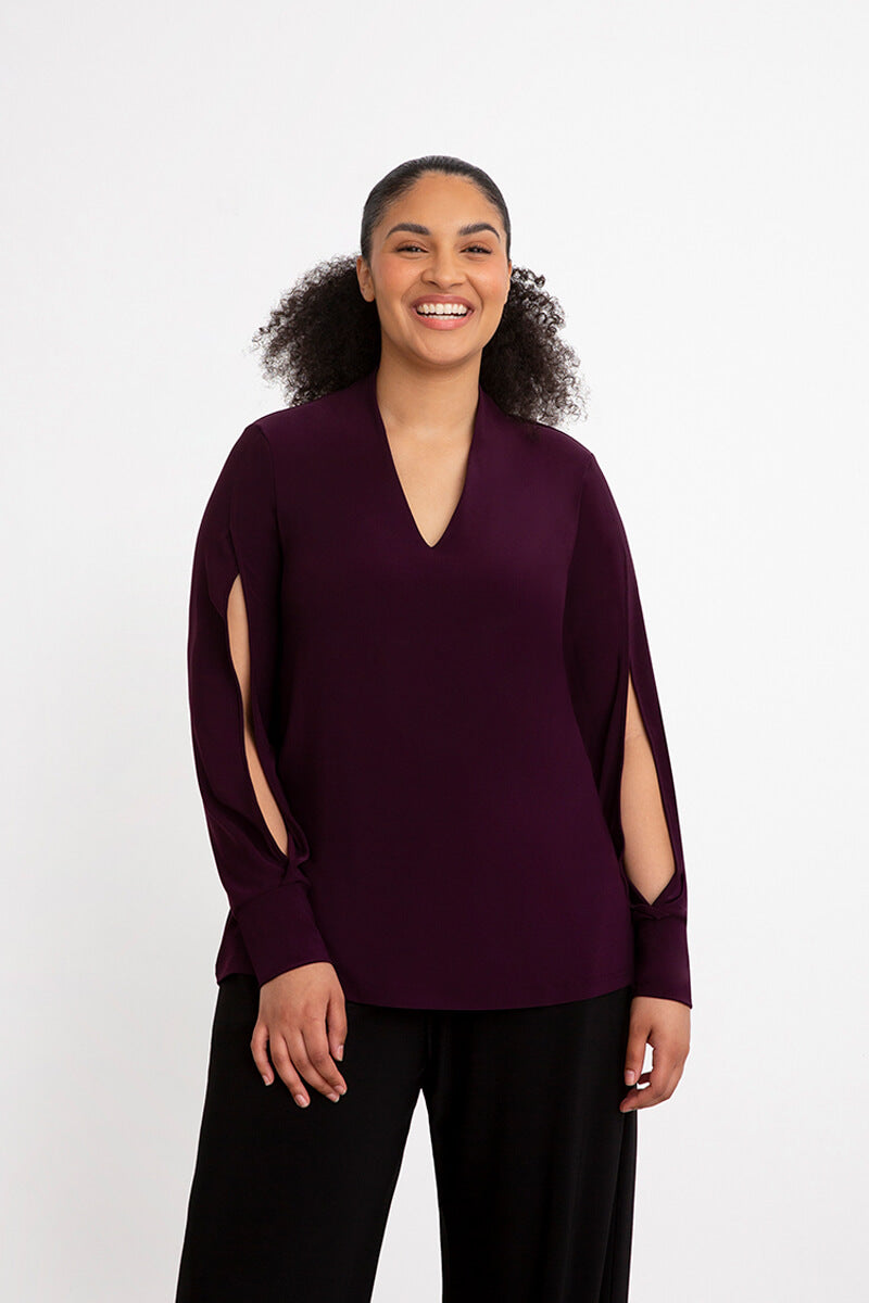 Split Sleeve V-Neck Top | Plum