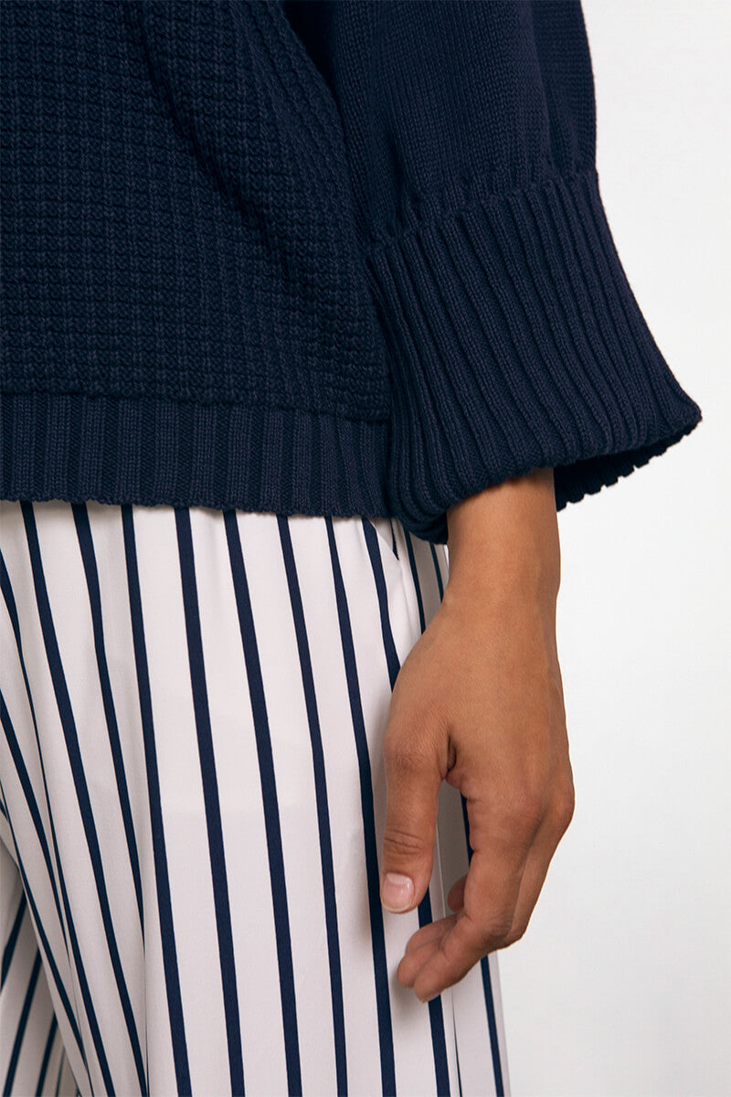 Texture Block Boxy Sweater | Navy