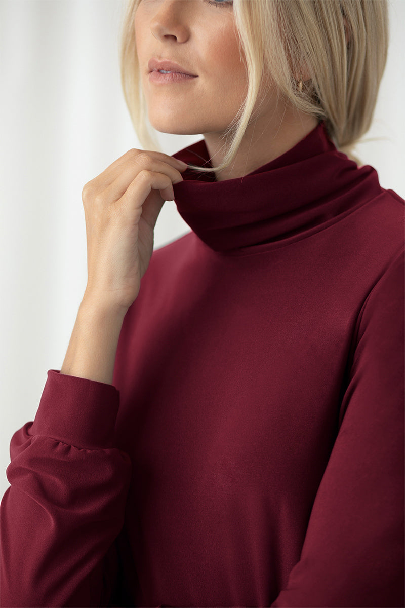 Turtle Neck Gathered Sleeve Top | Pomegranate