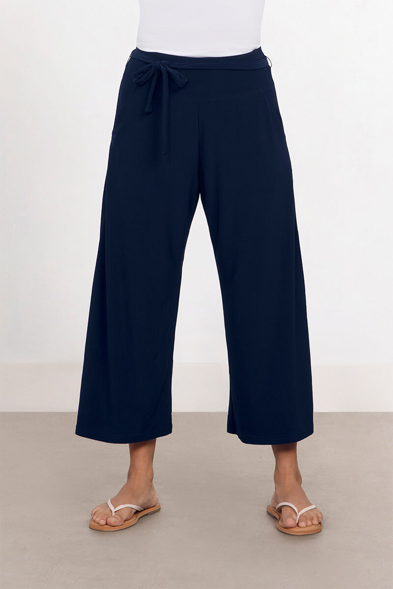 Wide Leg Trouser Crop | Navy