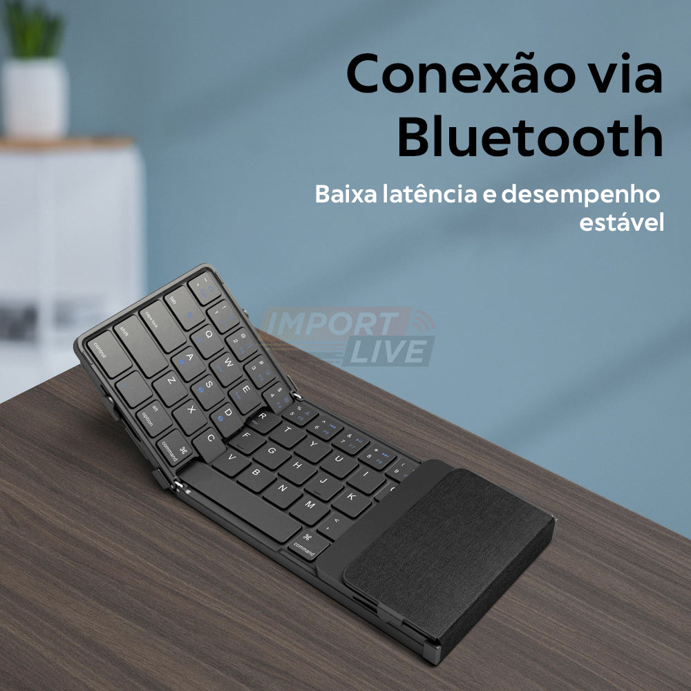 Mini Teclado Bluetooth Sem Fio Dobrável, Recarregador com Touchpad