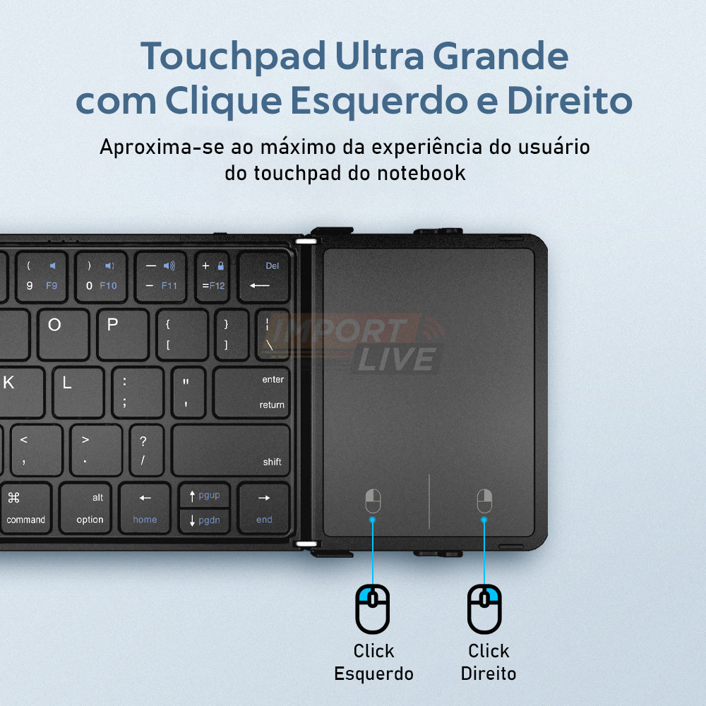 Mini Teclado Bluetooth Sem Fio Dobrável, Recarregador com Touchpad