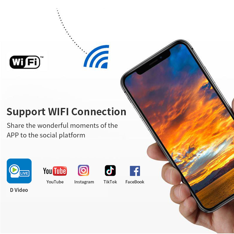 【 WiFi camcorder】Download the APP named "D video" on your smartphone, you can download videos and pictures on the APP, and share them with your friends at any time.