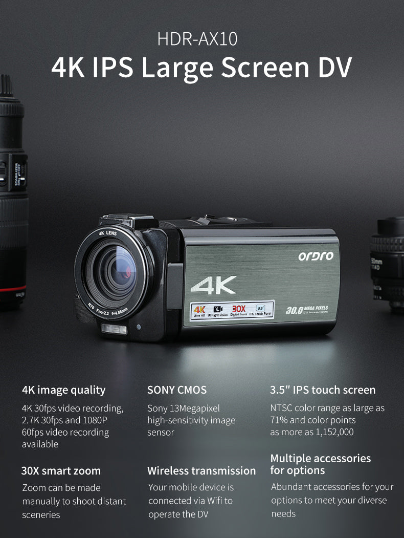 ビデオカメラ 4K ビデオカメラ 30X デジタルズームカメラ AX10 YouTube